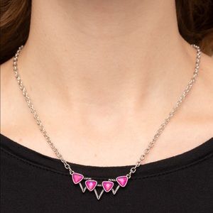 NEW Boutique Barbie Pink Moonstone Triangle Silver Chain Necklace & Earrings